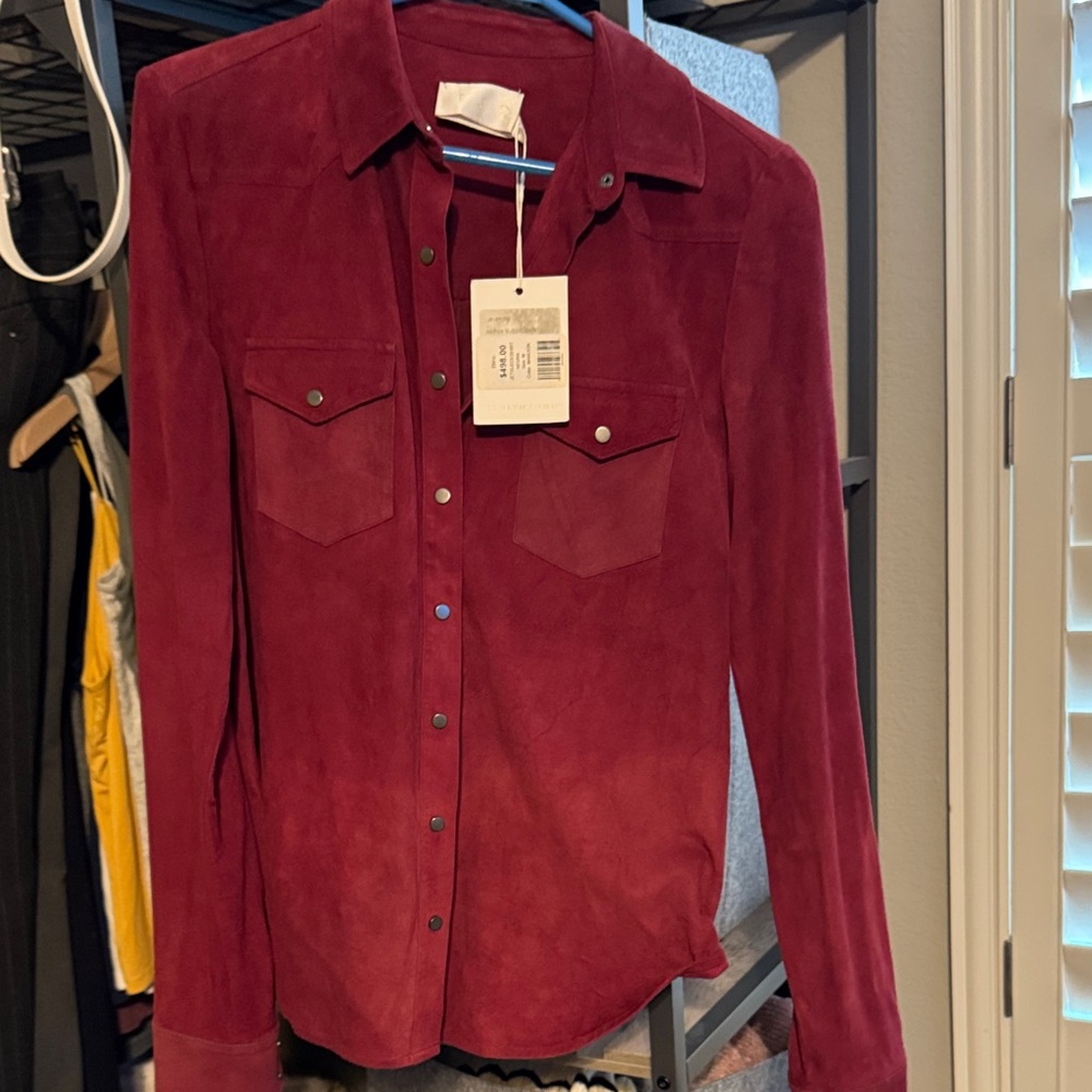 The Jetset Diaries Red Suede Button-Up Shirt